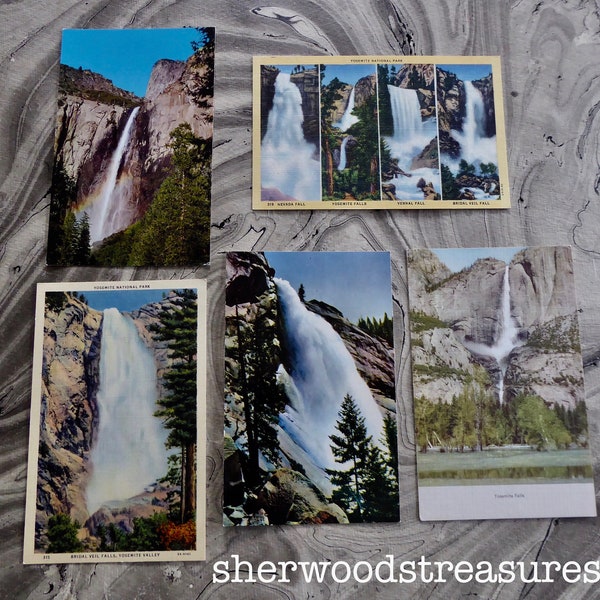 YOSEMITE National Park Lot of 5 ORIG. Vintage Postcards Yosemite Falls Bridal Veil Falls  Dome L5