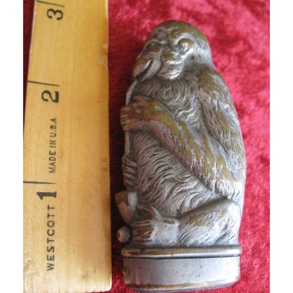 Antique Brass Monkey Match Safe 2 3/4" Circa 1890 Smoking  Tobacco Drugs Marijuana