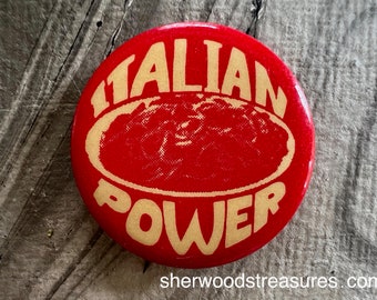 Uncommon ITALIAN POWER With Spaghetti Hippie  1 1/2" Button   Psychedelic Free Love Era   Counterculture  Pinback