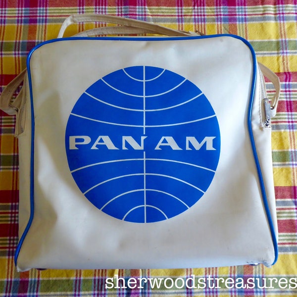 Vintage White PAN AM Travel Bag AIRLINE Luggage Shoulder Bag Approx. 11" x 12" x 4"  Plane Travel