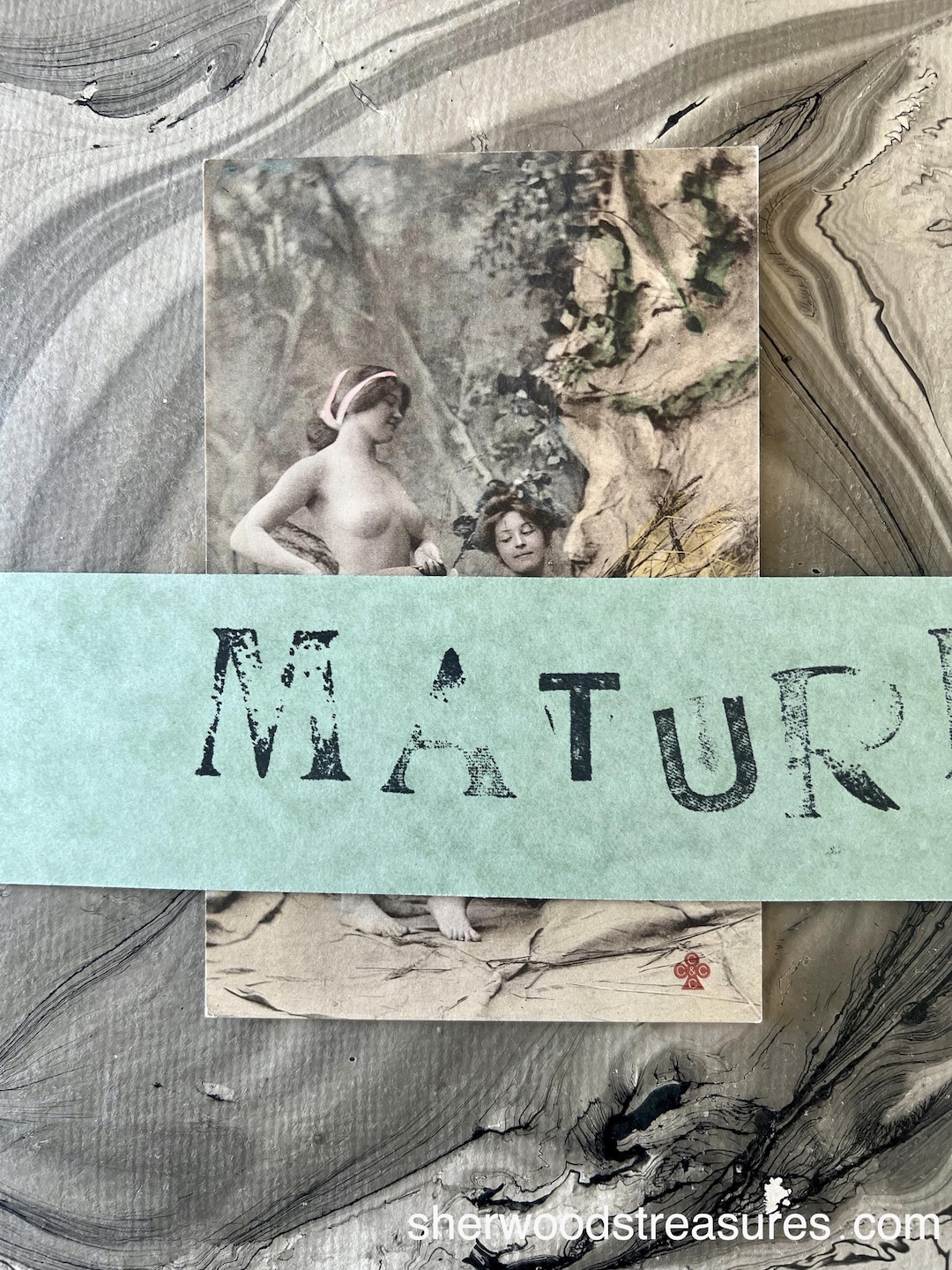 French Nude Two Women Wine Jug Hand Tinted Postcard RPPC Circa 1900