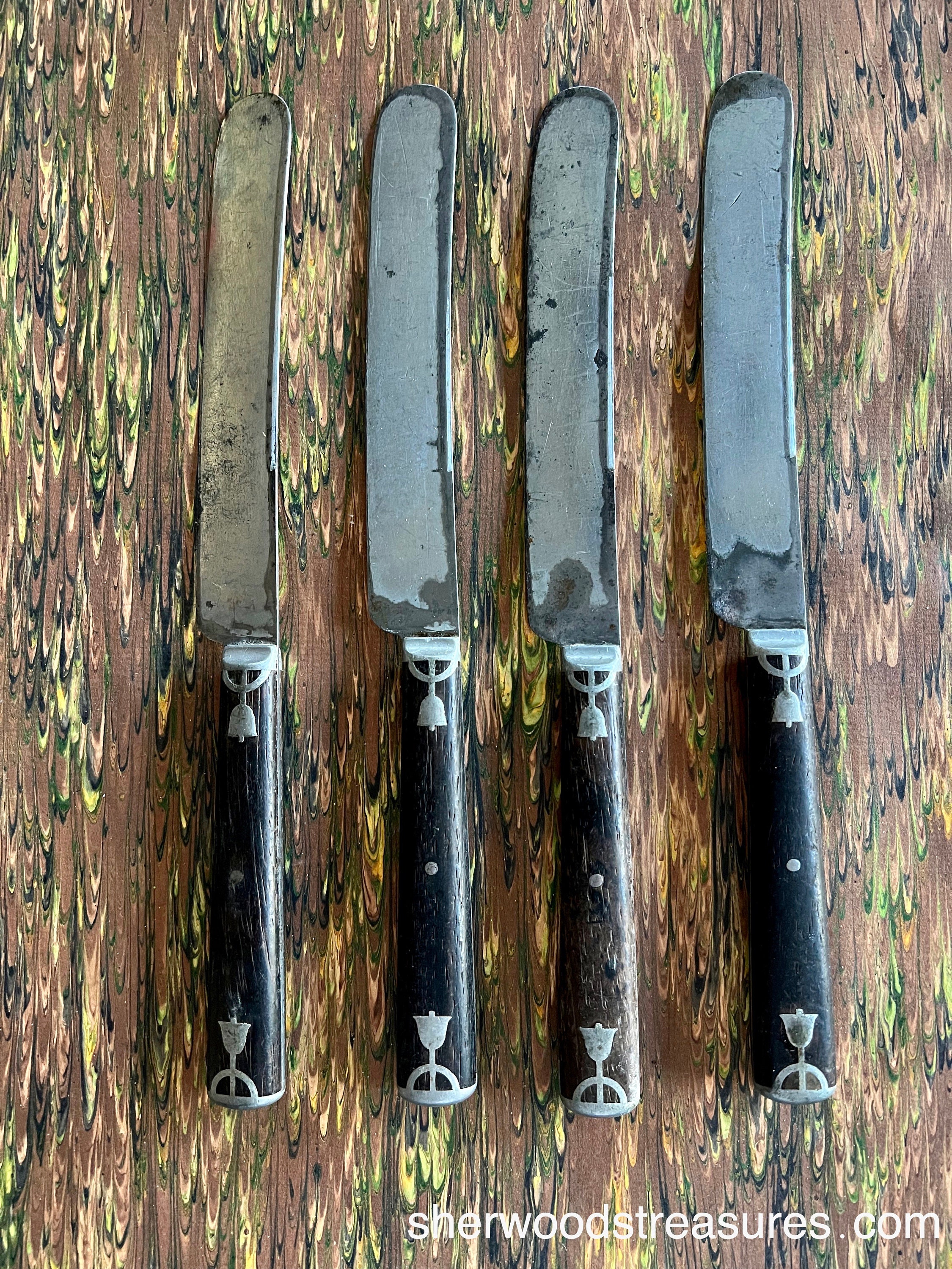 Rare Set of Mixed Metal Asian Knives, J Russel & Co. Silverware - Ruby Lane