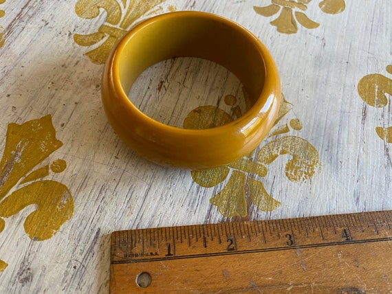 Large Thick Mustard Colored  Bakelite  Bracelet T… - image 1