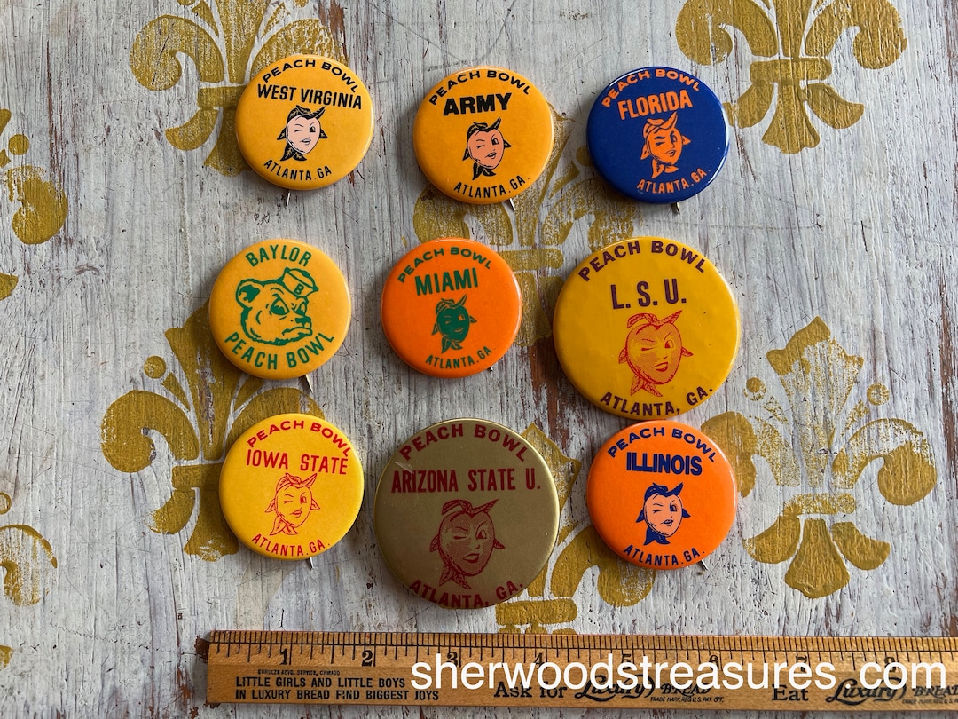9 Vintage Peach Bowl Football Pinback Buttons College Football 1 3/4 ...
