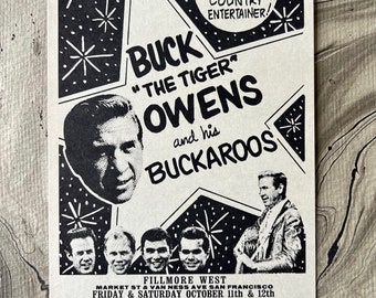 Uncommon 1968 Buck Owens and His Buckarooos Concert Original Handbill Fillmore San Francisco Sixties
