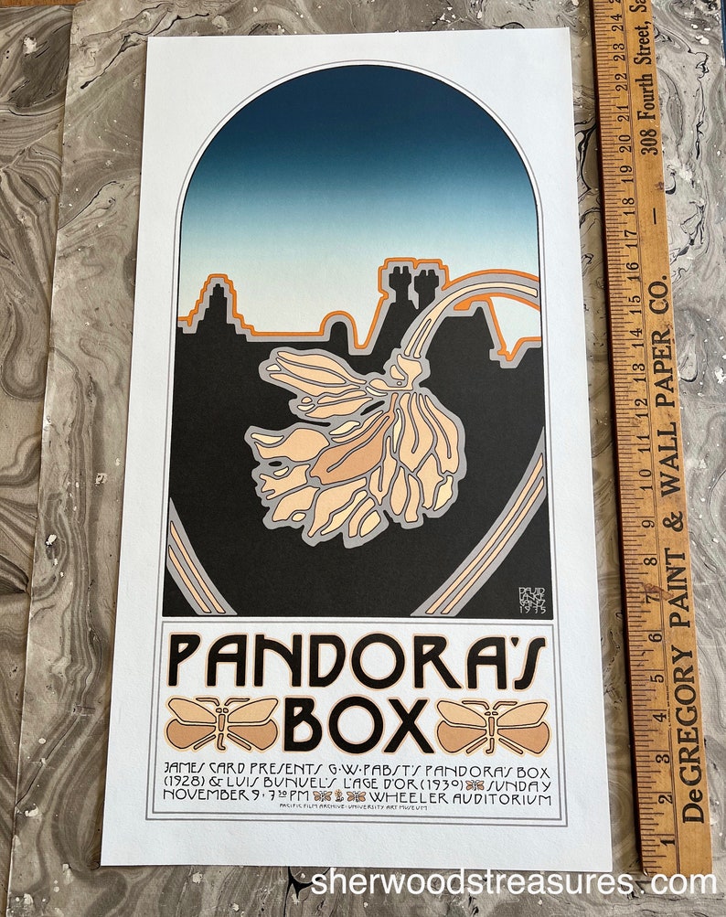 1975 David Lance Goines Original Printing Pandora's Box 13 x 24 Exc. Saint Hieronymus Press Pacific Film Archive Berkeley image 2