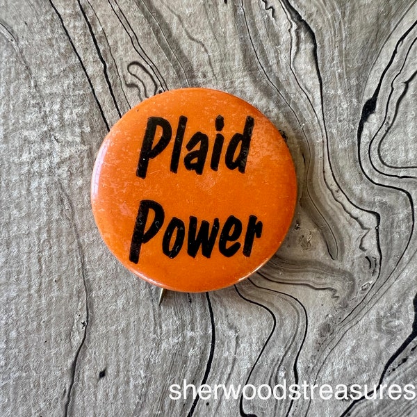 PLAID POWER Hippie  Button Psychedelic Free Love Era  Counterculture  Pinback 1 1/4"