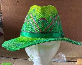 Painted, Green Woven Hat