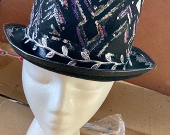 Black Silver Handpainted Top Hat