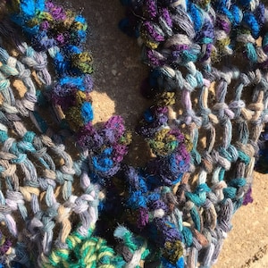 Blues Hued and Ruffley Handmade Scarf