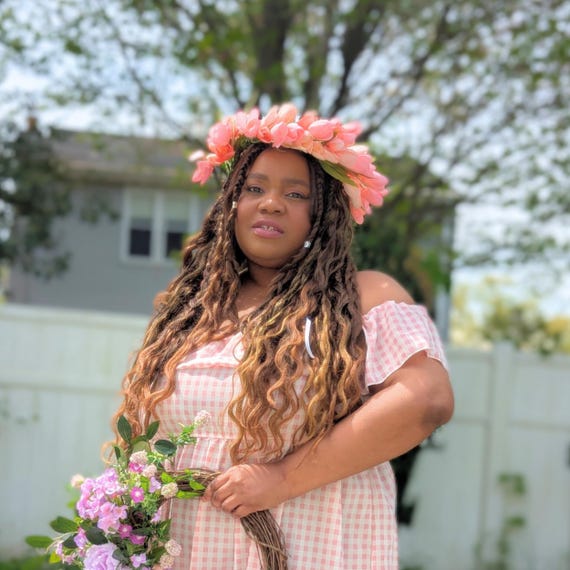 Pink Tulip Flower Crown: Handmade Fairycore Floral Headpiece  display picture 3