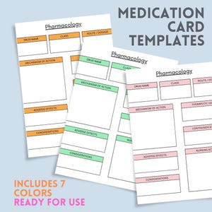 Pharmacology Medication Card Template – 7 Aesthetic Colors | Printable & Digital Nursing School Study Sheet