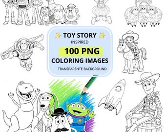 Toy Story Inspired Coloring Pages Bundle, 100 PNG Coloring Images, Printable Kids Coloring Book, Birthday Party Activity