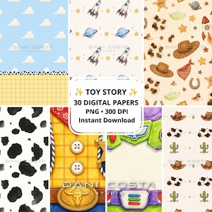 30 Toy Story Inspired Digital Paper Bundle | Space Cowboy Backgrounds | Buzz & Western Wallpaper Pack | Printable Scrapbook Paper | Pattern