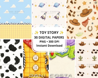 30 Toy Story Inspired Digital Paper Bundle | Space Cowboy Backgrounds | Buzz & Western Wallpaper Pack | Printable Scrapbook Paper | Pattern