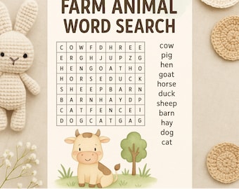 Farm Animal Word Search for Kids – A4 Printable PDF | Fun Educational Activity