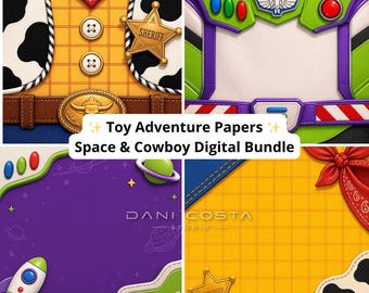 Toy Story Inspired Digital Paper Bundle | Space Cowboy Backgrounds | Buzz & Western Wallpaper Pack | Printable Scrapbook Paper | Instant Dow