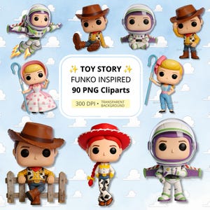 Funko Clipart-Bundle im Toy-Story-Stil, 90 PNG-Cliparts, Geburtstagsdekorationen, Sublimations-PNG, Tortenaufsatz, transparenter Hintergrund
