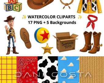 Toy Story Inspired Digital Clipart Bundle PNG | Cowboy Elements, Woody Inspired Graphics, Western Party Decorations, Scrapbook, Sublimation