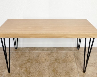 Modern Rustic Natural Wood Entryway Bench: Farmhouse Style Stool, Oak & Birch Ply