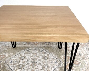 Modern Rectangular Wood End Table: Rustic Oak & Ply Accent Table, Metal Legs