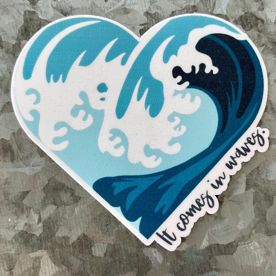 Ocean Heart - It Comes in Waves Sticker. 3” Shiny Waterproof Vinyl ...