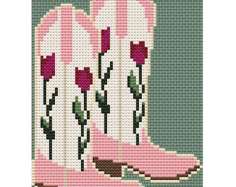Cowboy boots cross stitch pattern flowers