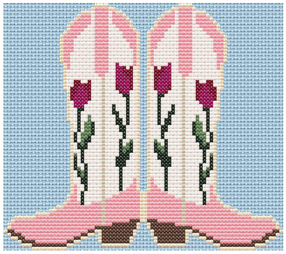 Cowboy boots cross stitch pattern tulips