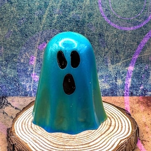 Lumenveil, Keeper of Dawn | Handmade Shimmering Blue & Yellow Resin Ghost | Unique Haunted Collectable