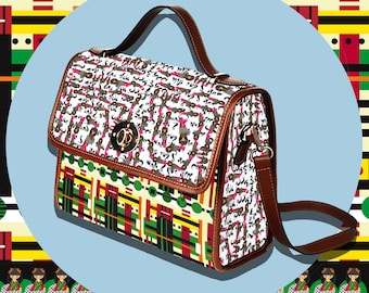 PUCCHI SUSHI Canvas HandBag- Fashion Bag, PlaidPrintBag,China Doll Print,Designer Handbag,BrownStraps Bag,GoldAccentsBag,WaterproofCanvasBag