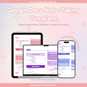 Modello minimalista per prendere appunti in stile pastello per Google Docs, appunti di studio digitali, modelli di studio modificabili, modelli pronti all'uso