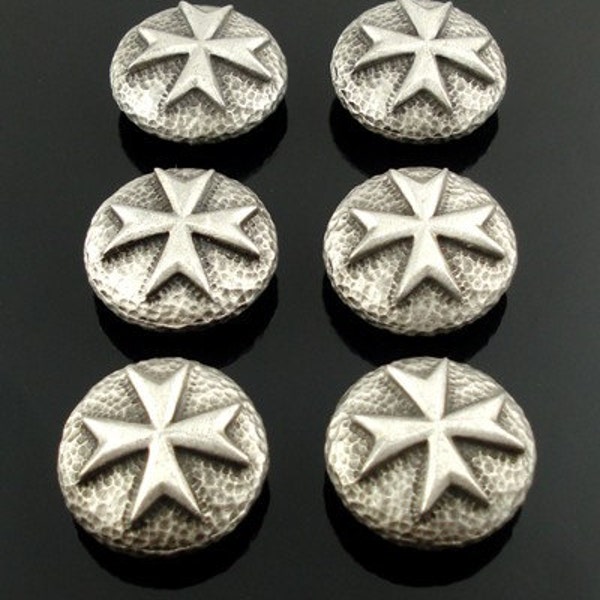 Maltese Cross Pewter Buttons - Medieval and LARP Costume - Set of 6