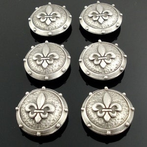 Fleur de Lys Pewter Buttons Medieval and LARP Costume Set of 6 image 1