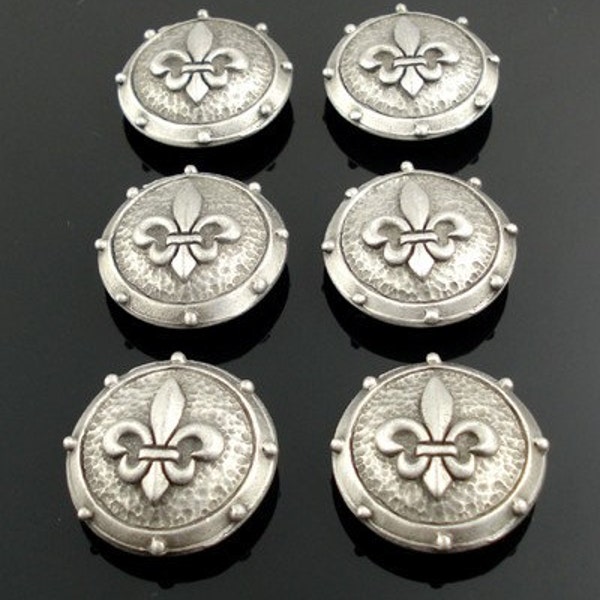 Fleur de Lys Pewter Buttons  - Medieval and LARP Costume - Set of 6