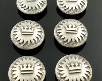 Crown and Sun Pewter Buttons  - Medieval and LARP Costume - Set of 6