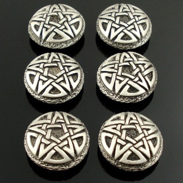Pentagram Pewter Button - Wicca and Witch Clothing - Occult Pin - Set of 6