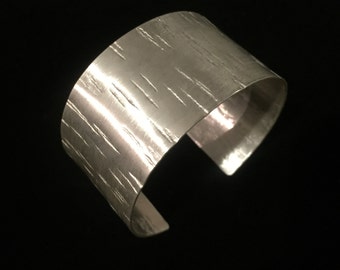 Large Aspen Bark Cuff - Reiki Infused Solid Sterling Silver - 1.25 inches wide