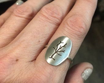 Size 7 -Sterling Silver Hand Fabricated Tree Ring -  Reiki Infused