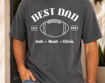 Comfort Colors Custom Football Dad Shirt, Kids Names Tee, Personalized Father’s Day Gift