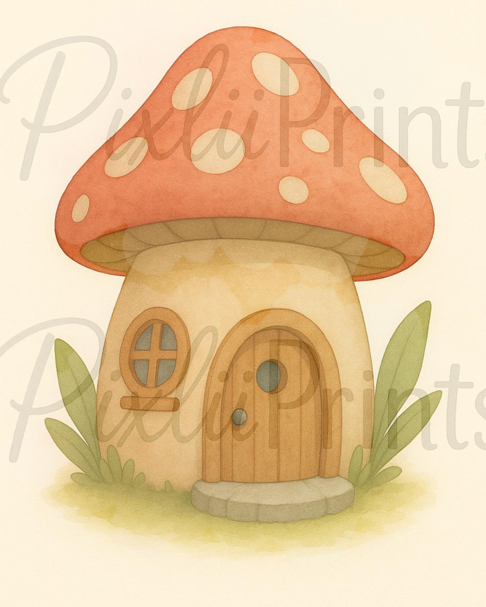 Framed Mushroom House Watercolor Print, Whimsical Cottage Wall Art ...