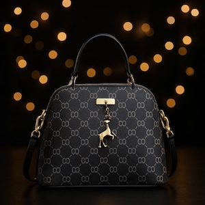Luxury Monogrammed Top-Handle Satchel with Gold Deer Charm – Handcrafted Premium Exclusive Leather Crossbody Purse for Bridesmaids