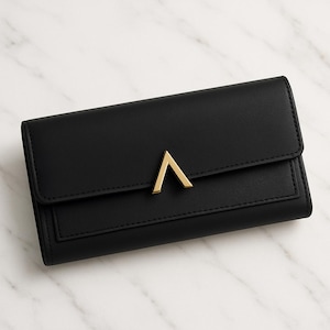 Exclusive Premium Luxury Handcrafted Black Leather Gold-Plated Clutch Wallet – Elegant Bridesmaid Gift EVJF Accessory for Chic Bridal