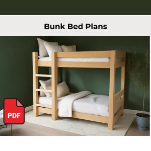 78x51x44&quot; Bunk Bed Plans (2 Tier) with Instructions - DIY Woodworking for Children, Wood Furniture Project, Bunk Bed Building Plans for Kids