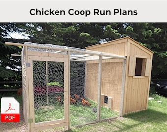 12x8 DIY Chicken Coop Run Blueprints – Step-by-Step Instructions, Woodworking Coop Run Design Project, Beginners Build Plans for hen house