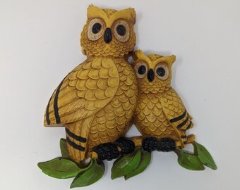 Vintage 70s Homco Owl Wall Hanging - Seventies Hard Plastic Owl Decor