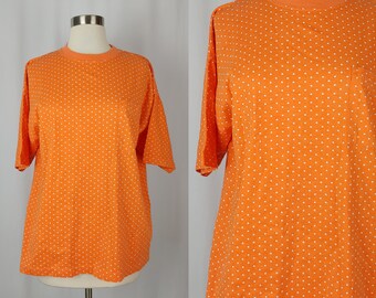 Vintage Nineties Orange Swiss Dot Short Sleeve Pocket Tee - 90s Bright Medium T-Shirt