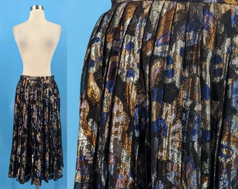 Vintage 80s XS Metallic Floral Mid Length Skirt - Eighties Evan-Picone Midi Skirt