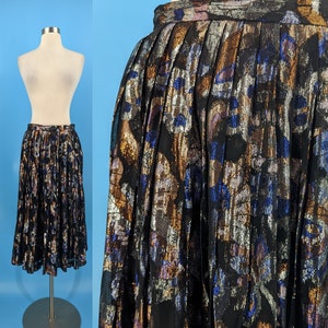 Vintage 80s XS Metallic Floral Mid Length Skirt Eighties Evan-Picone Midi Skirt image 1