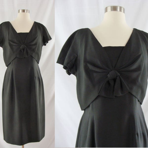 Vintage Sixties Dress - 1960s Black Silk Shift Dress - 60s Jobere by Morty Sussman Short Sleeve Wiggle Dress - Medium - Large