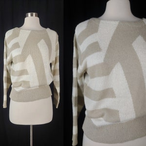 Vintage 80s Acrylic Knit Sweater Eighties Medium Pullover Geometric Knit Blouse image 1